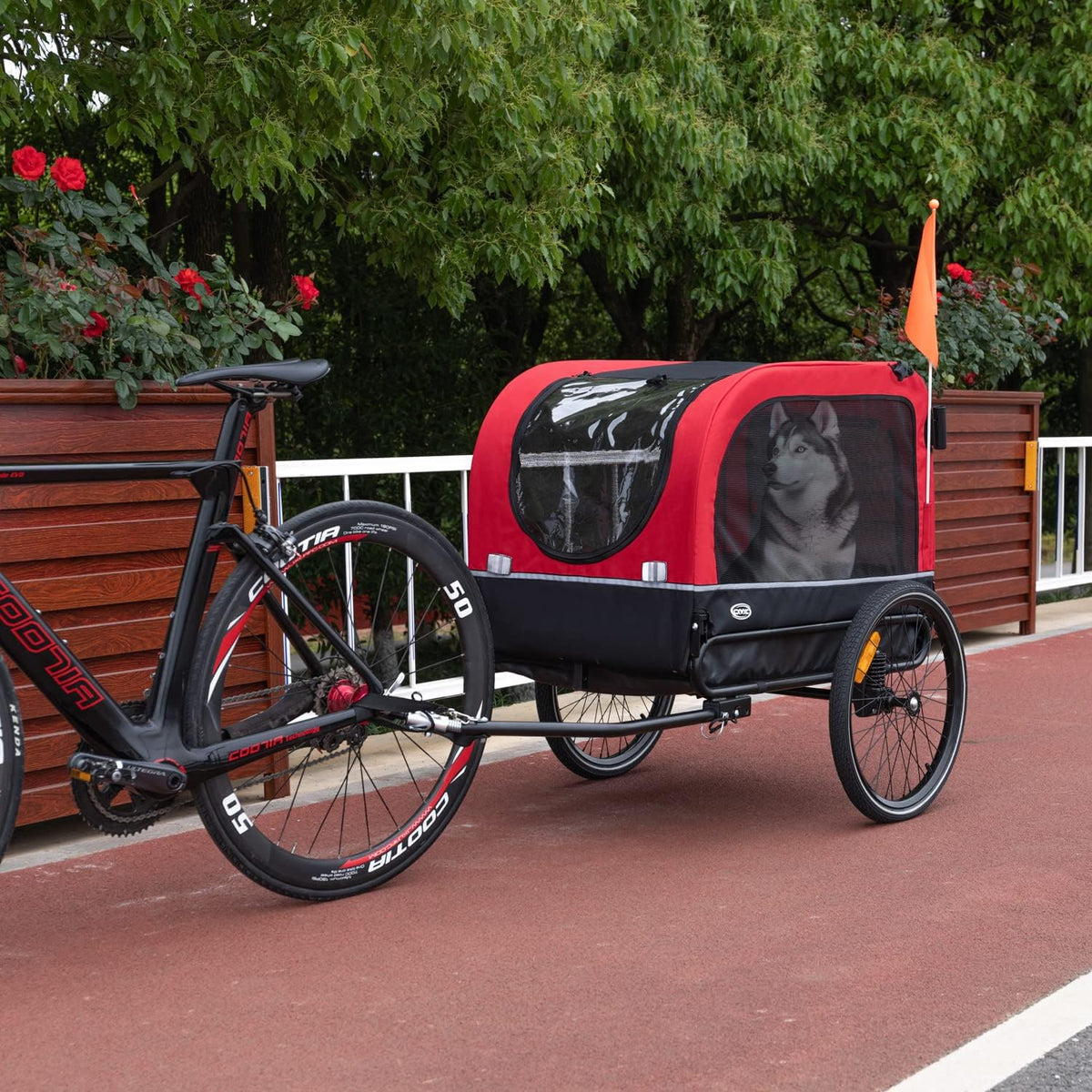 CXWXC Fietskar voor honden, 2-in-1, fietsaanhanger & jogger, hondenwagen met schokdemper, hondenaanhanger, maximale belastbaarheid 40 kg