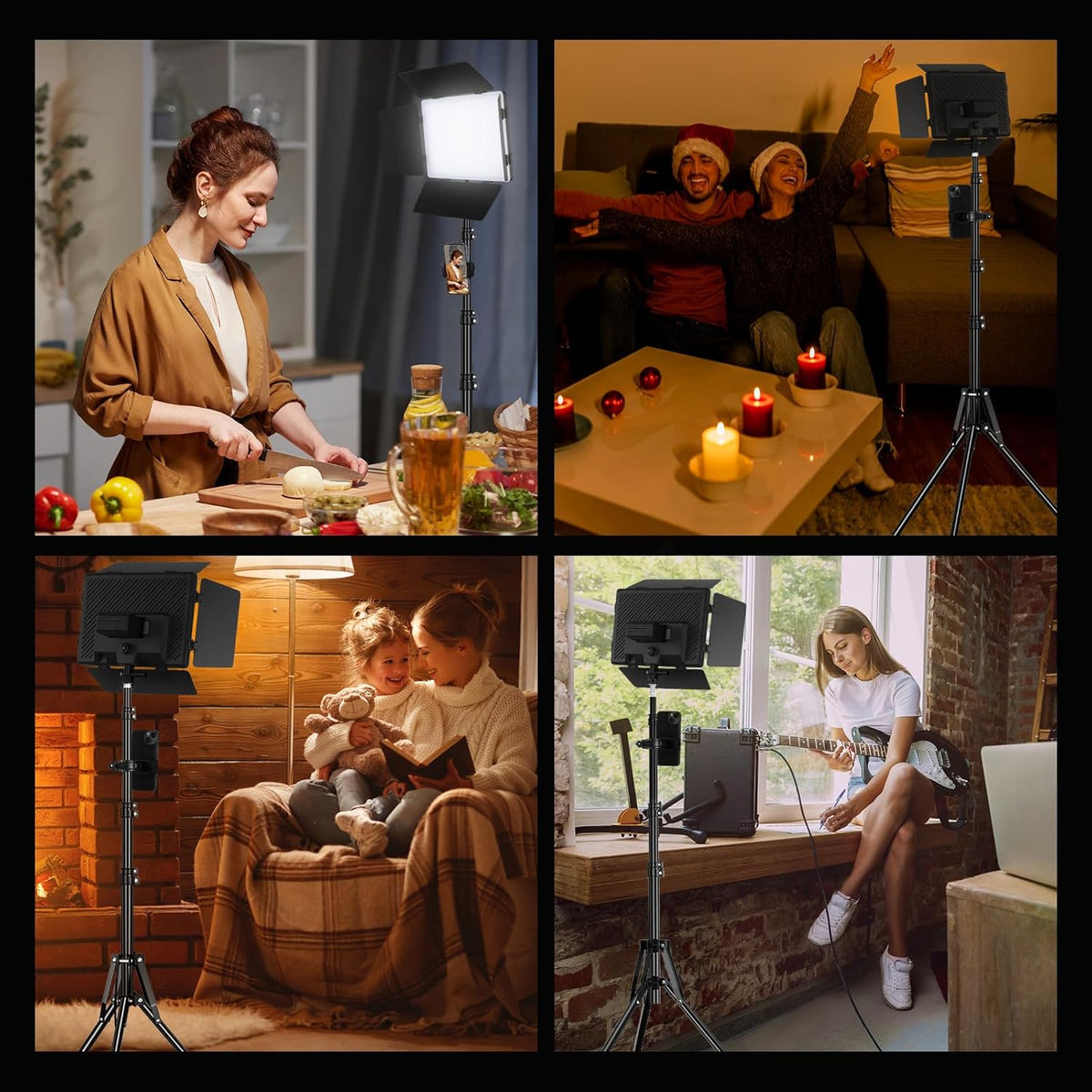 Soonpho Set van 2 LED foto-videolampen paneel met barn doors 2800-6500K dimbaar 20W licht fotografie studio videoverlichting met 1,6m statief en mobiele telefoon houder voor video YouTube live