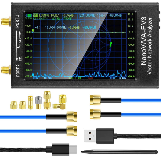 AURSINC Upgraded NanoVNA-F V3 Vector Network Analyzer, 1MHz–6GHz, 4.3" Antenna Analyzer for Measuring S-Parameters, Standing Wave Ratio SWR, Phase, Delay, Smith Diagram