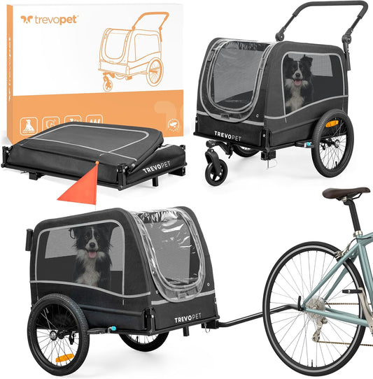Hondenfietskar - Hondenkar - Opvouwbaar - Voor Kleine en Grote honden - max. 30kg - 2-in-1 Hondenfietskar voor Fiets naar Hondenbuggy - Geschikt voor E-Bikes en Normale Fietsen