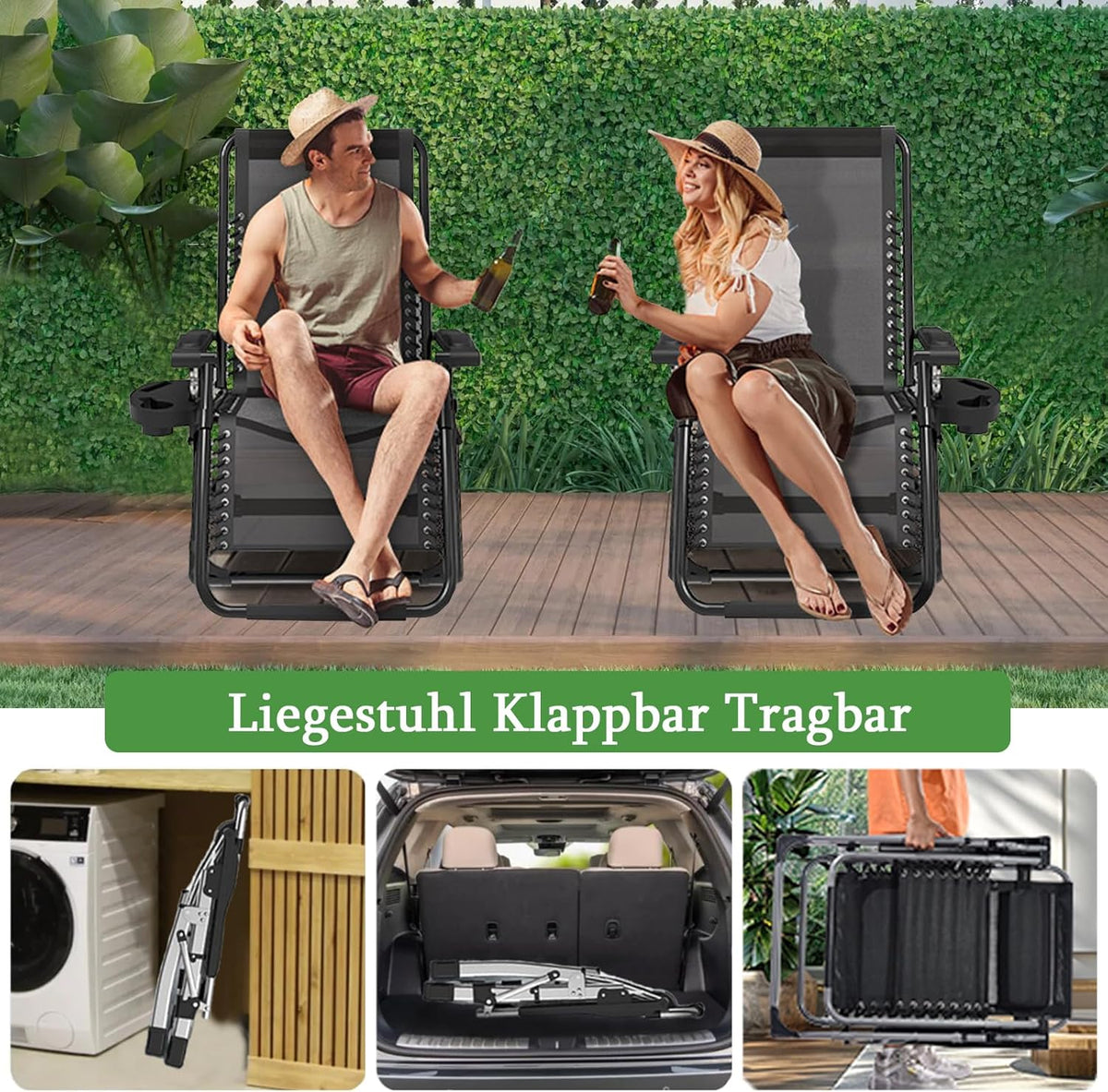 Opvouwbare Tuinligstoel – Zonneligstoel – Relaxstoel – Ligbed – Balkonstoel – Extra Breed 72cm – Verstelbare Rugleuning & Draagvermogen 200 kg