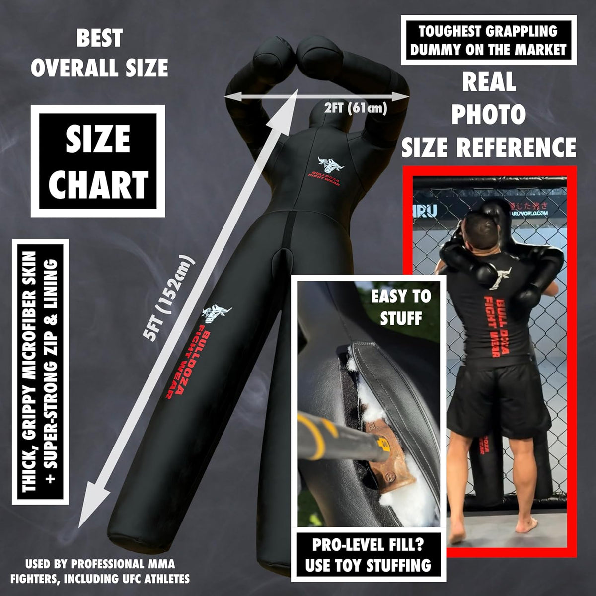 BULL DOZA FIGHT WEAR Zelf vulbare fopspeen van 152 cm - Jiu-Jitsu Dummy voor geavanceerde BJJ, worstelen, judo, grond en pond en MMA-training