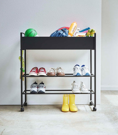 Yamazaki 5279 TOWER Storage Cart with Basket, black, Steel / Magnet Nylon, 74.5(without casters：70) x 22 x 74.5 cm