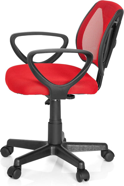 hjh OFFICE 725103 kinder- en jeugddraaistoel KIDDY CD netstof rood bureaustoel met rugleuning in hoogte verstelbaar