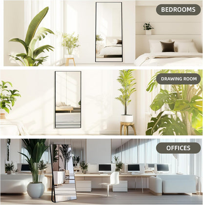 Staande Spiegel – Lichaamsspiegel – Vloerspiegel – Wandspiegel – Passpiegel – 180 x 80 cm – Explosiebestendig Nanoglas – Zwart Aluminium Frame