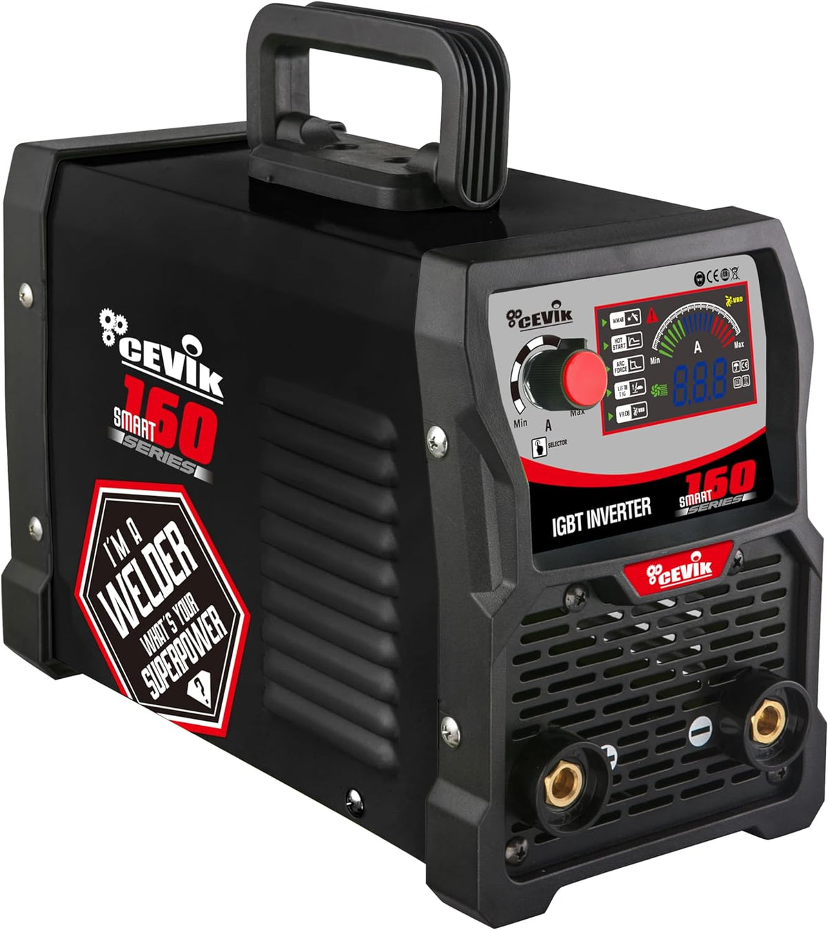 CEVIK PRO CE-SMART160 - Inverter MMA lasapparaat met masker en elektrodehouder – 160 A 40% 230 V – elektroden tot 4 mm – led-display – compatibel met generator – draagbaar