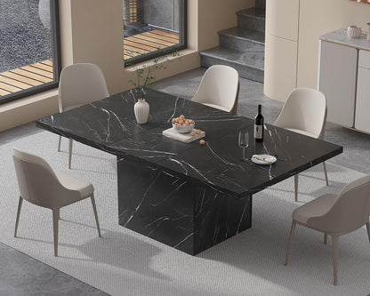 HSH Zwarte Faux Marmeren Eettafel, 63" Moderne Eettafel voor 6 Personen, Boerderij Rechthoekige Keuken Tafel voor Woonkamer, Lange Houten Eetkamer Tafel met Sterk Sokkel, Zwart Marmer, 63"