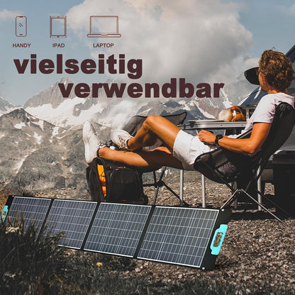 enjoy solar® opvouwbaar zonnepaneel Helios 200W 12V, 182mm zonnecellen met 10-busbar technologie – ideaal voor campers, balkoninstallaties, tuinhuisjes, boten en kamperen