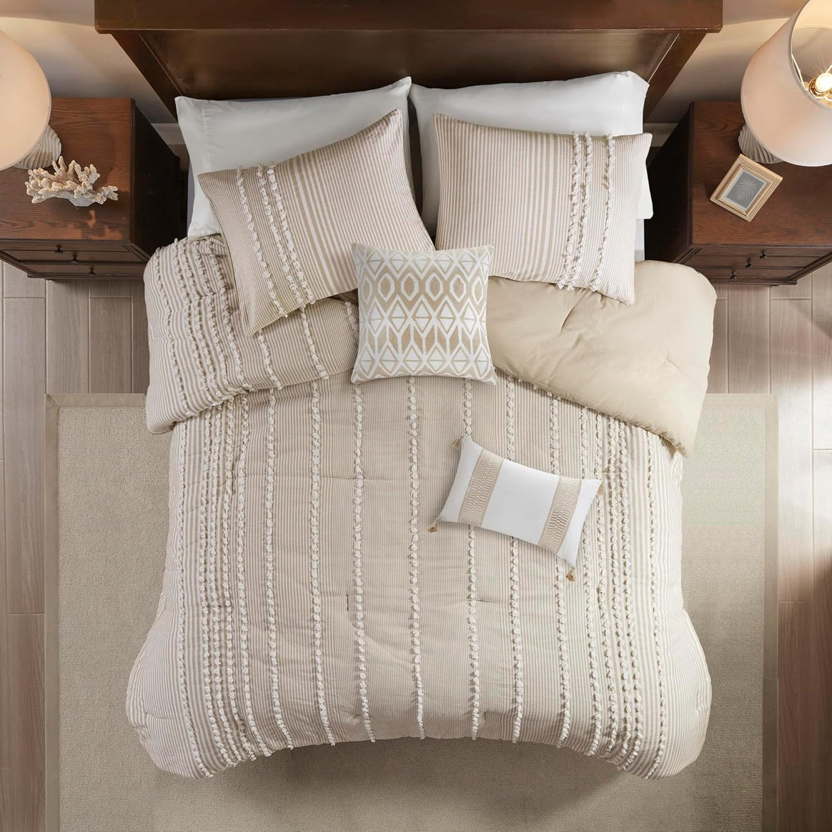 Harbor House 100% Cotton Duvet Set - Trendy Tufted Textured Design, All Season Cozy Bedding Modern Comforter Cover, Matching Shams, Anslee Pom Pom Taupe Queen(90"x90") 3 Piece