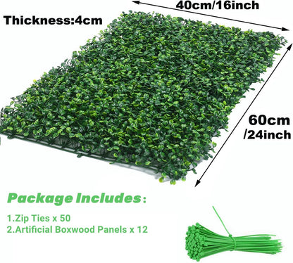 Ybaymy 12 Stuks 24 x 16 Inch Kunstmatige Hedge, Kunstgras Gazon, UV-bescherming, Outdoor voor Tuinhek Achtertuin Groene Muren