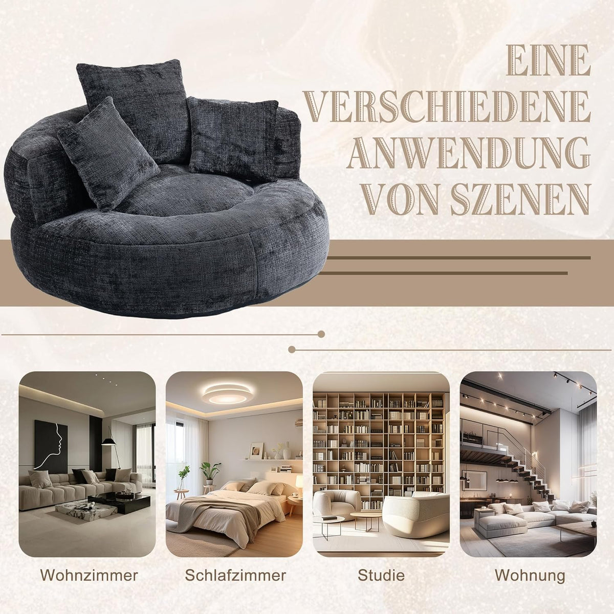 Lazy Sofa Durable Comfort Lounger zitzak met hoge rug, met drie kussens voor volwassenen en kinderen, binnen en buiten, single gamingbank, stoel voor slaapkamer, kantoor - QUORE