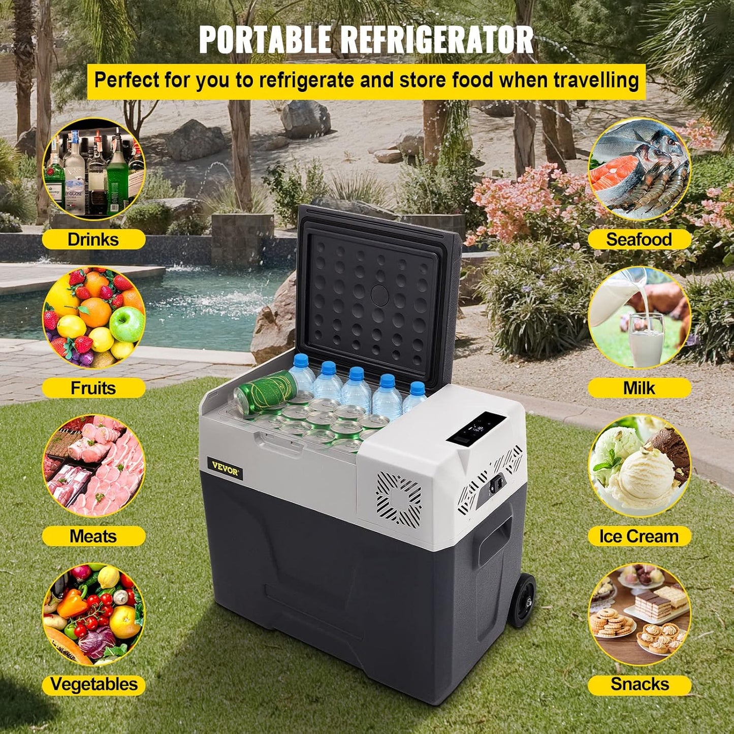 Autokoelkast 50 liter – Compressorkoelbox, Draagbare koelkast, Mini koelkast, Reiskoelkast – -20 °C tot 20 °C – 12/24 V DC en 220 V AC