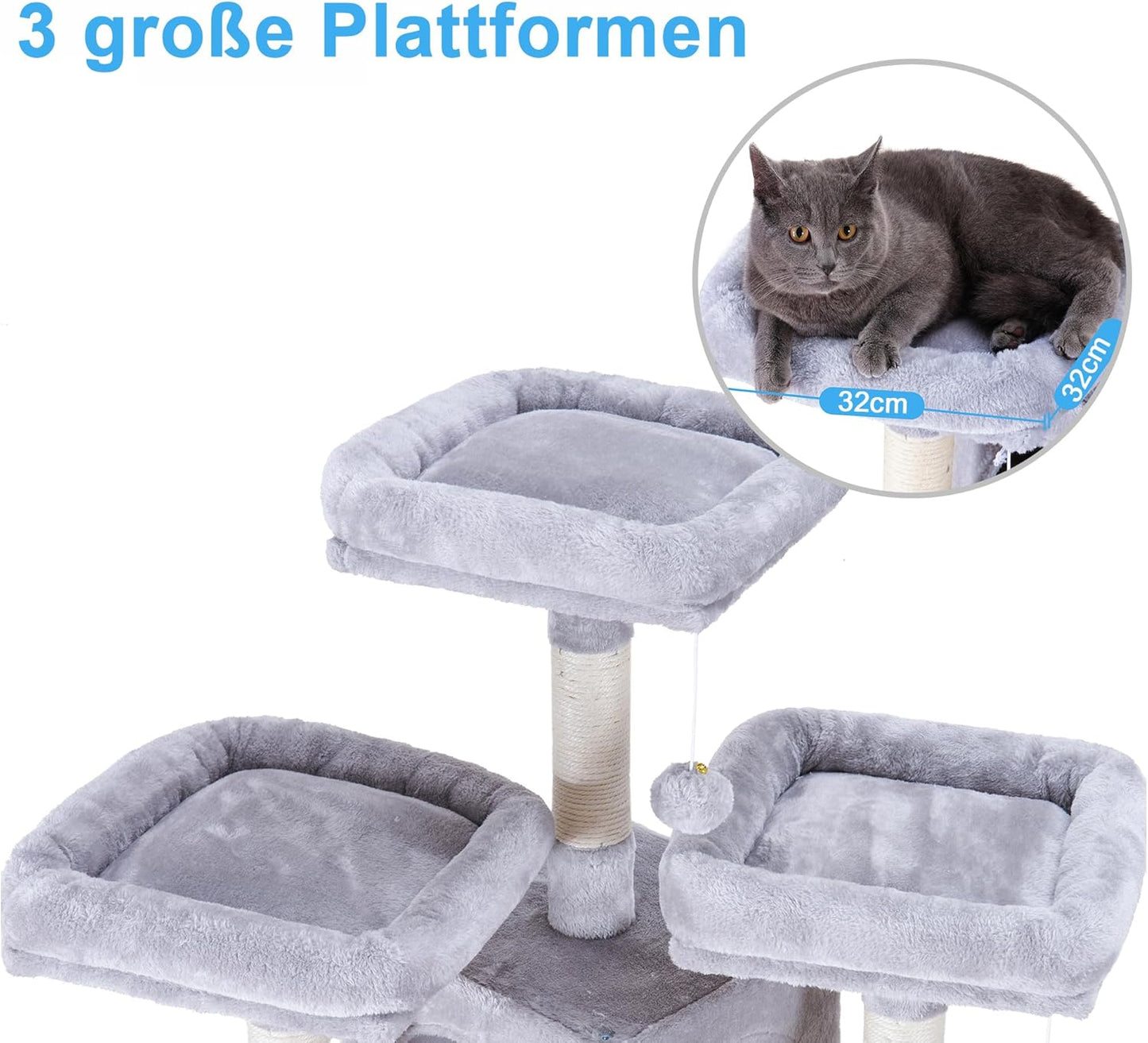 Krabpaal XXL voor Grote Katten – Kattentoren – Kattenboom – Kattenmeubel – Klimboom – Lichtgrijs – 180 cm Hoog – Met Groot Krabvlak en Sisaltouw