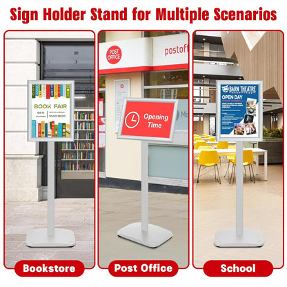Schildstandaard Display – Posterstandaard – Infostandaard – Menustandaard – Bordstandaard – Zilver, Set van 3 – DIN A4 – 360° Draaibaar en 180° Kantelbaar – Zware Metalen Voet van 2,6 kg