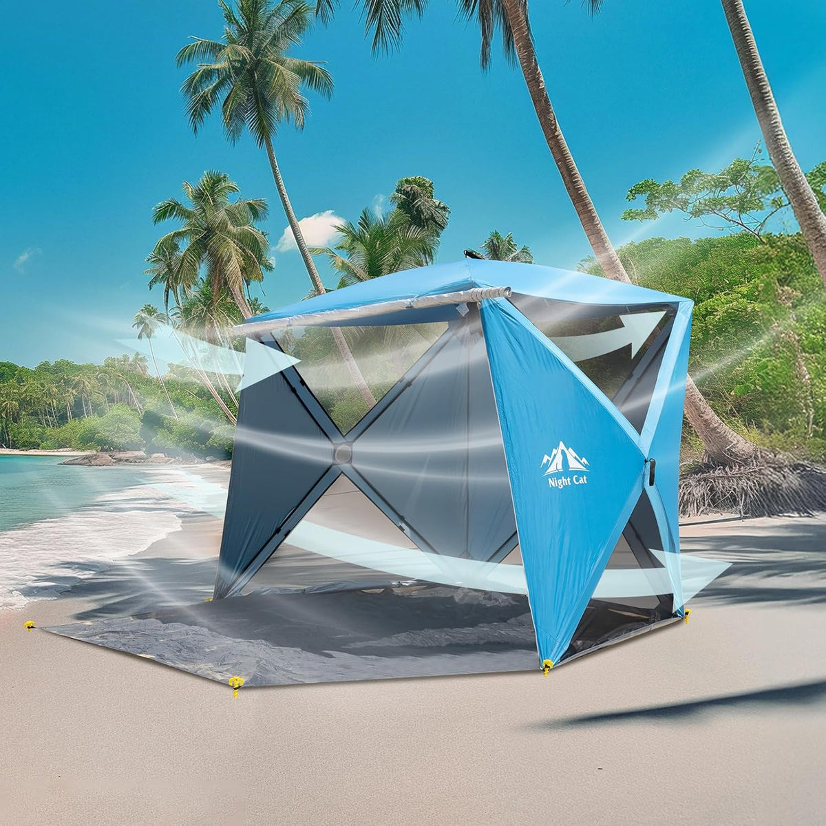 Night Cat Pop Up Beach Tent for 4 People: Beach Shade Sunshade for Family Picnic Hiking Camping UPF50+ UV Protection