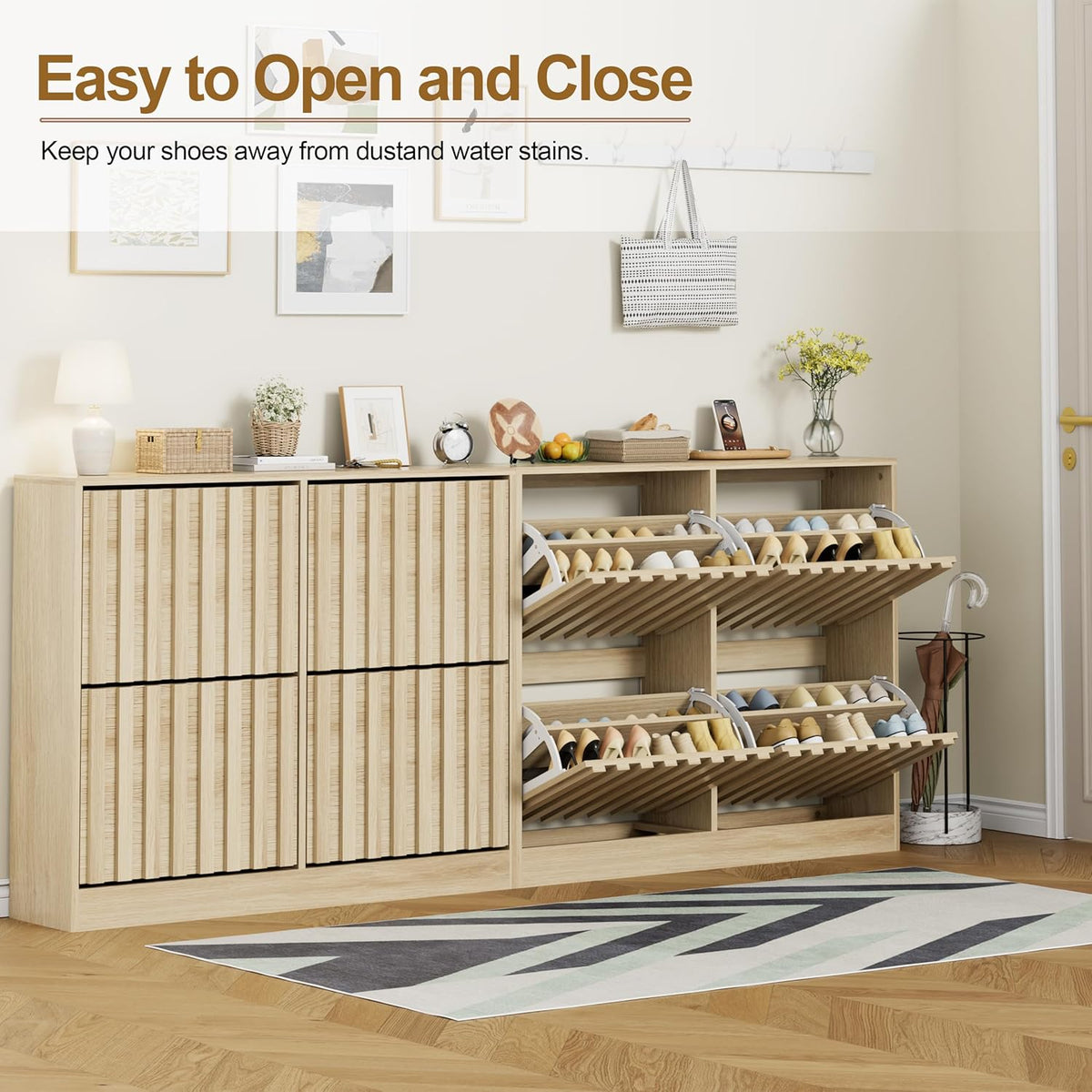 Schoenenkast – Schoenenopberger – Schoenentil – Opbergkast – Halmeubel – Verstelbare Plank – Natuurlijke MDF Afwerking – 102 x 24 x 86,5 cm