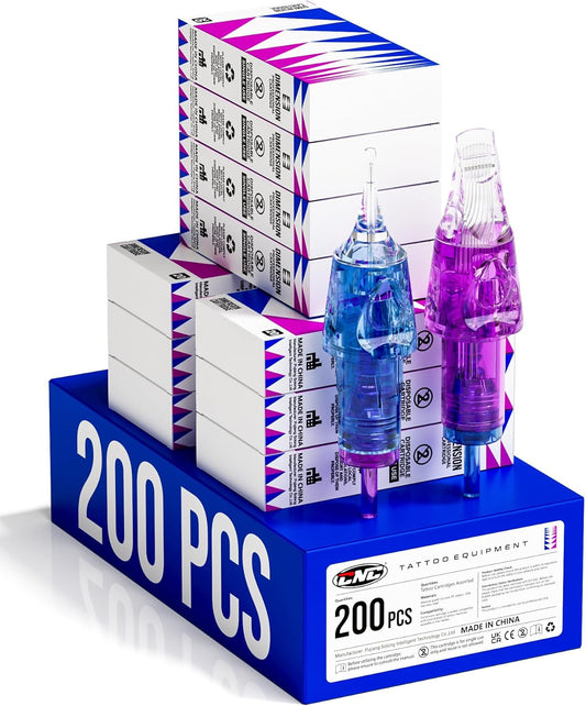 CNC Tattoonaaldenset, tattoo-cartridgenaalden, 200 stuks, diverse naalden met membraan RL RS RM gemengde patronen voor tatoeagebenodigdheden, EN04B-200KIT-A