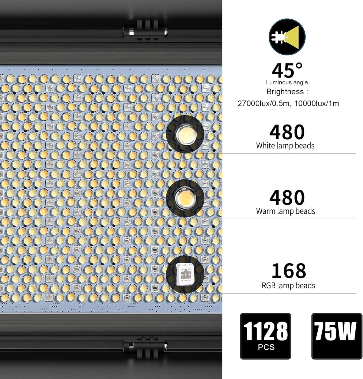 GVM 1500D RGB videolichtpaneel met lichtstatief, 3 stuks 75 W led-fotografielamp 27000lux/0,5 m 3200K-5600K studiolicht voor YouTube film streaming, 18 lichteffecten, app-bediening, 1128 lampkralen