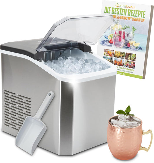 Nutrilovers NUTRI-ICE MAKER roestvrij stalen ijsblokjes 2 maten (S/L) incl. Moscow Mule beker & receptenboek