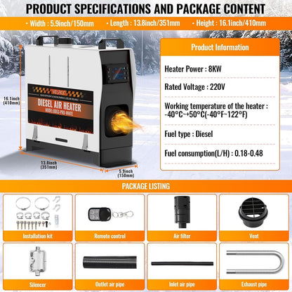 <font dir="auto" style="vertical-align: inherit;"><font dir="auto" style="vertical-align: inherit;">        VELPEX Diesel Driver, 8 kW, 110 V, portable diesel air heater, with remote control, large LCD display, intelligent remote control 18-40 °C, adjusta