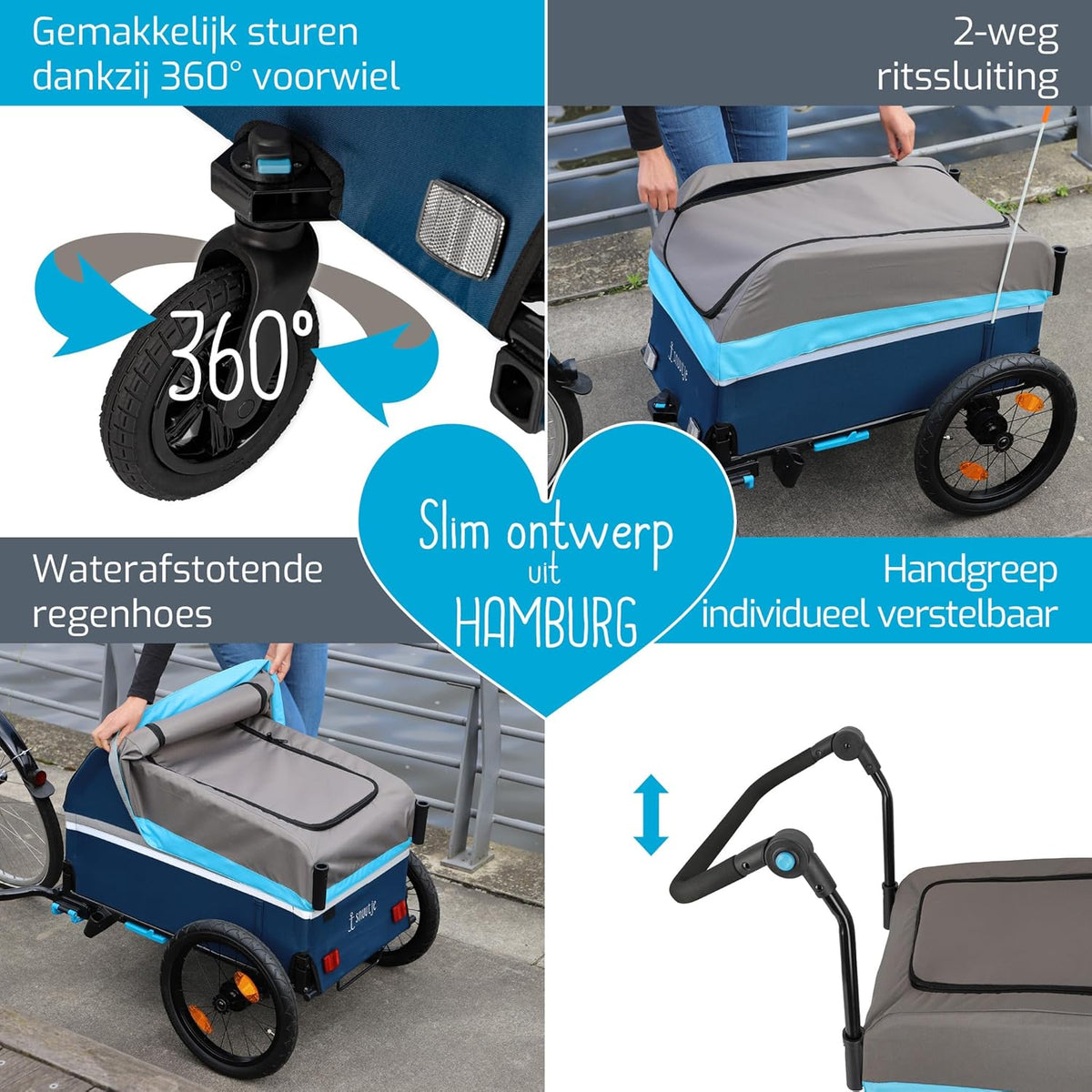 bolderkar opvouwbaar voor bicycle | Fietsaanhanger, perfect als boodschappenhulp en transportwagen | aanhanger voor op de fiets | afdekking met reflecterende strepen