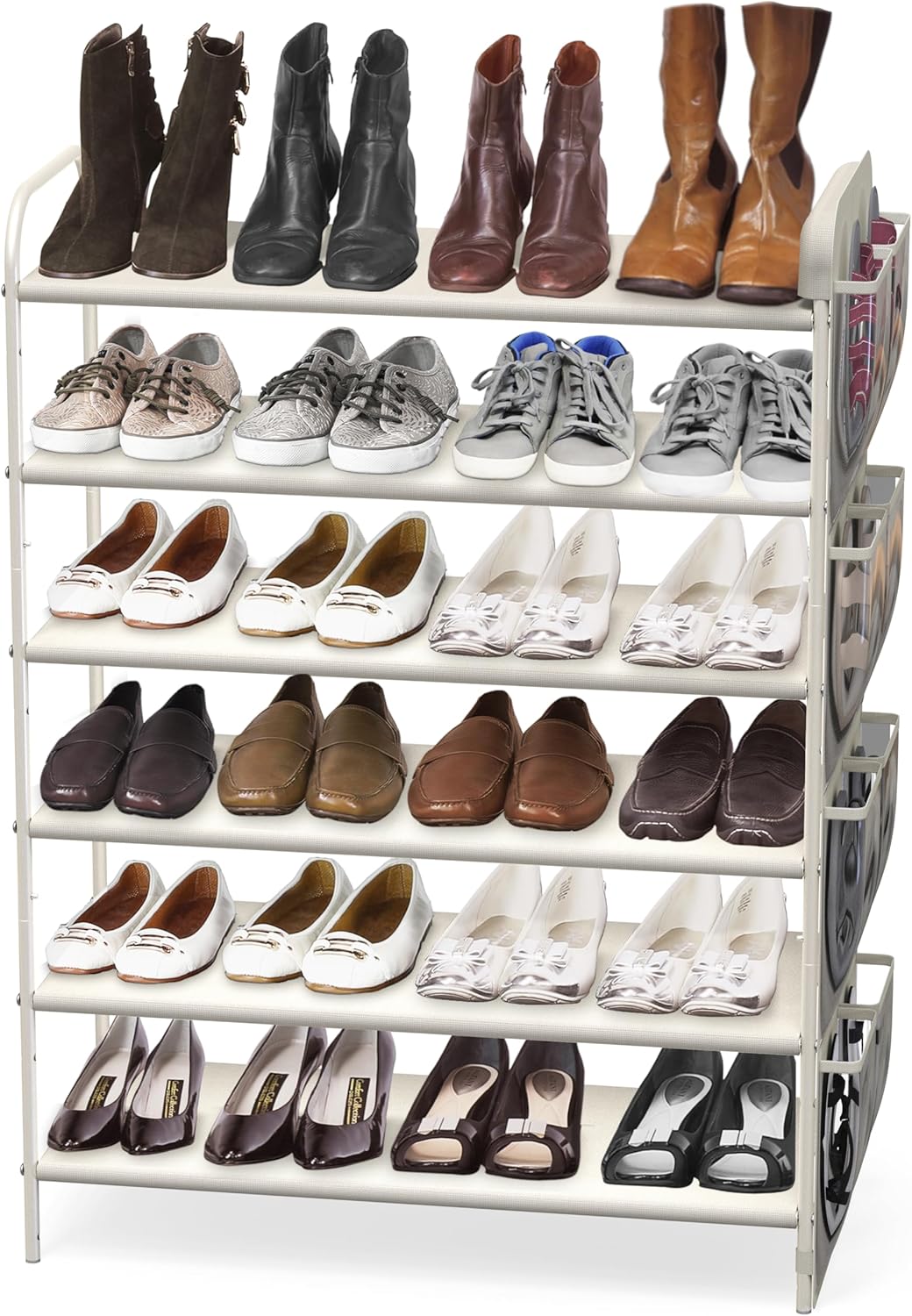 Simple Houseware 6-Tier Shoe Rack Storage Organizer w/ Side Hanging Bag, White - QUORE