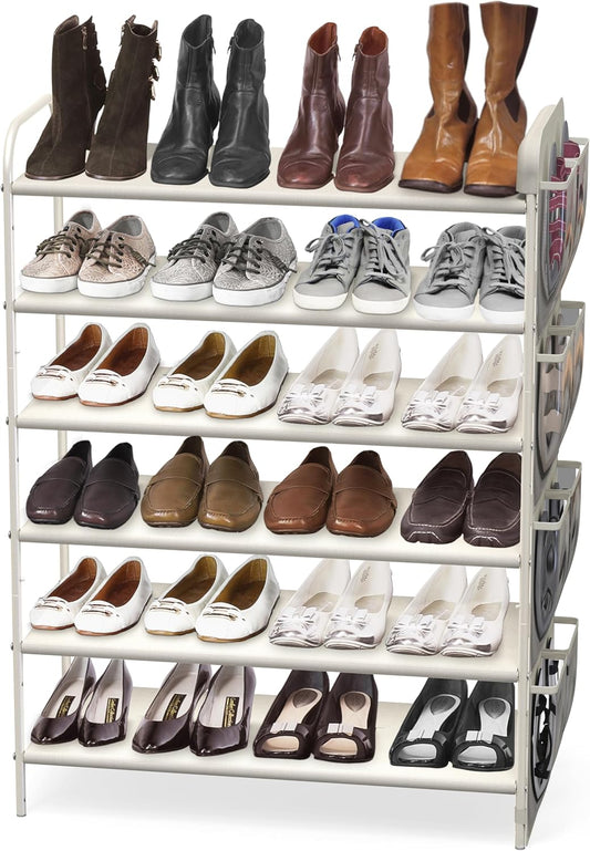 Simple Houseware 6-Tier Shoe Rack Storage Organizer w/ Side Hanging Bag, White - QUORE