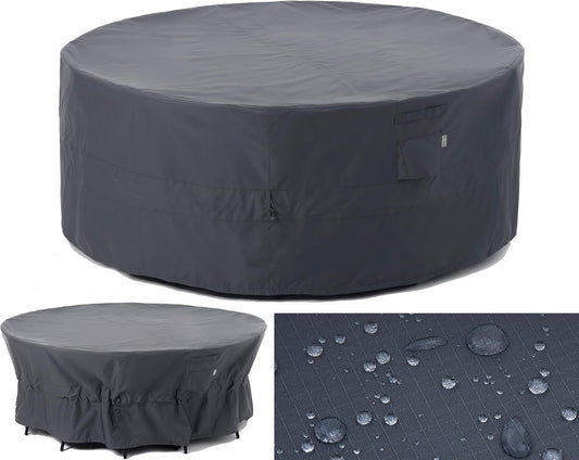 F&J Outdoors Tuinmeubelhoezen Waterdichte Outdoor Tafelhoes Heavy Duty Scheurbestendig Cinched Taille Winddicht Extra Grote Tuinmeubelhoes, Grijs, 330 x 89 cm