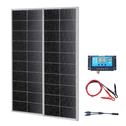 VEVOR 200 W zonnepaneel, set van 2 12 V monokristallijn zonnepaneel plus laadregelaar, 16,66 A zonne-installatie, omzettingssnelheid van 23%, compatibel met AGM-, GEL-, FLD-, LI-batterijen, ideaal