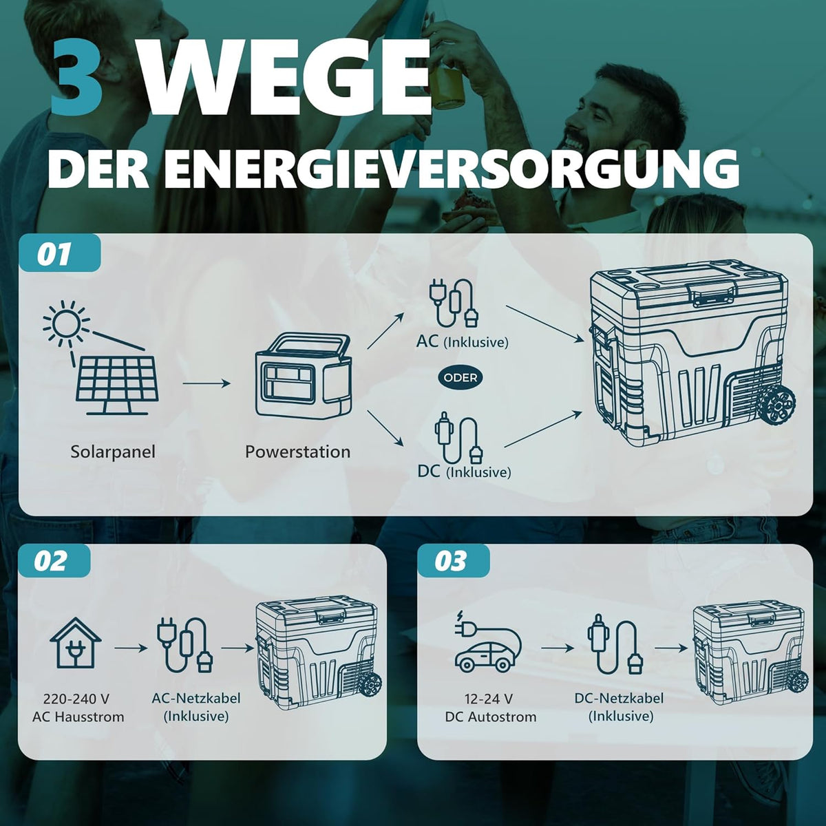 EUHOMY Auto-koelkast-compressor, 50 liter, -20 °C tot +20 °C, 12 V/220 V, stille campingkoelbox met app en wielen, draagbare vriezer voor outdoor, reizen, vissen (geluidsarm, zwart)