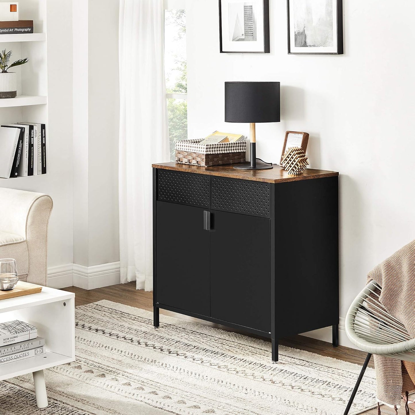 Kast - Dressoir - Archiefkast - Kantoorkast - Opbergruimte - 80 cm x 40 cm x 76 cm - Zwart - QUORE