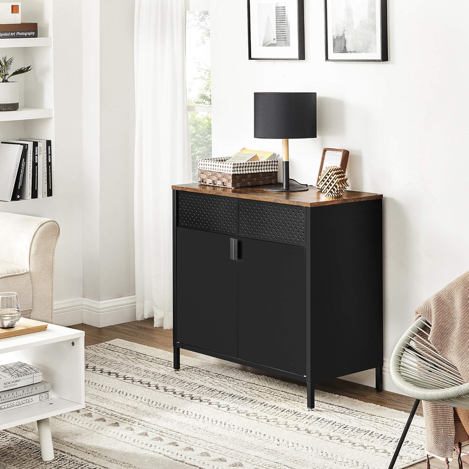Kast - Dressoir - Archiefkast - Kantoorkast - Opbergruimte - 80 cm x 40 cm x 76 cm - Zwart - QUORE