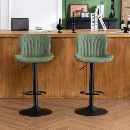 YOUNIKE Barkruk, 2-delige set, draaibare hoogteverstelling, barstoel van kunstleer, bekleding, barstoelen, thekenhocker, moderne barstoelen, keukenstoel met hoge oorleuning, bonengroen