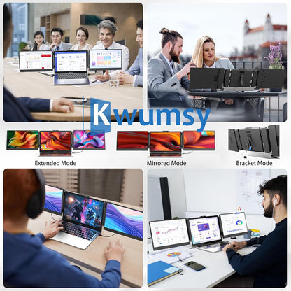 Kwumsy Portable Monitor For Laptop-14" Full HD 1080p Display Dual Triple Monitor Screen Extender,Compatible With Windows/Mac/Chrome For 13''-17.3'' Maximum Width 405mm Laptops. - QUORE