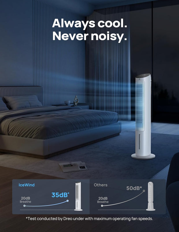 Luchtkoeler - Aircooler - Torenventilator - 40inch Ventilator - Verdampingskoeler - met Waterkoeling - Stil - 80° Draaifunctie - 3 modi - 4 Snelheden - Afstandsbediening - Wit