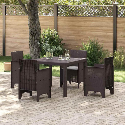 Gecheer 5-Piece Garden Dining Set with Cushion, Brown Poly Rattan, Outdoor Dining Group, Weatherproof Seating Group, Dining Table, Chairs for Patio, Garden, Balcony, 3378539 - QUORE