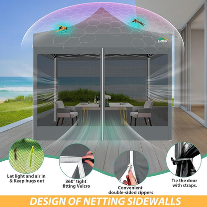 COBIZI Paviljoen, 3x3, vouwpaviljoen, waterdicht, stabiel, partytent, tuinpaviljoen, uv-bescherming met 4 zijwanden van mesh, grijs