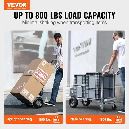 VEVOR Aluminium Trailer Truck, 2-in-1, Hand Truck, Moving Truck, Load Capacity 363 kg, Hand Truck, Convertible in Platform Truck, Rubber Wheels for Transport, Warehouse, Goods