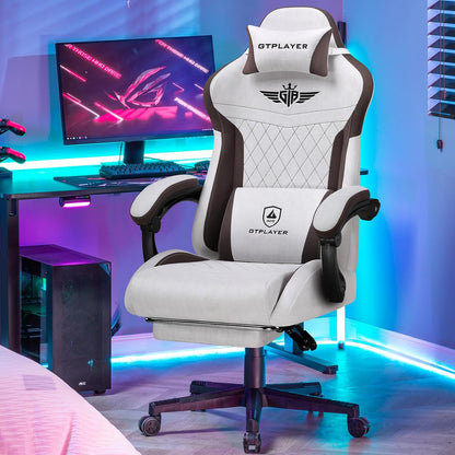 GTPLAYER Ergonomic Gaming Chair, Technical Fabric, with Lumbar Support, Computer Chair with Extended Backrest, Supports up to 150 kg, Brown - QUORE