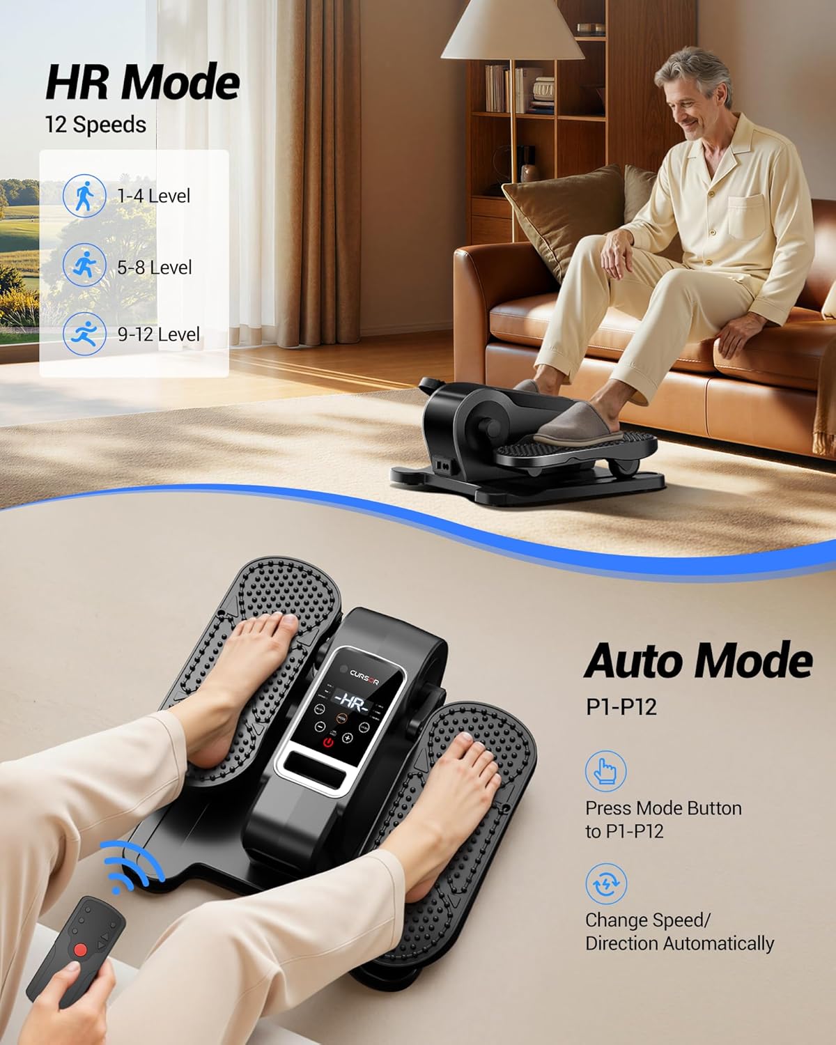Elliptical Trainer – Crosstrainer – Pedaltrainer – Under Desk Trainer – Bureaufiets – 14 Snelheidsniveaus – Manuele en Automatische Modus