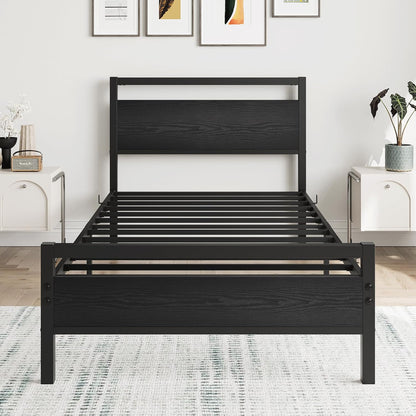 HOJINLINERO Bedframe 90 x 200 cm, bedframe van metaal, hout, eenpersoonsbed, metalen bed, 90 x 200 cm, met lattenbodem, logeerbed, tienerbed 90 x 200 cm met opbergruimte, opbergbed, bed frame, zwart