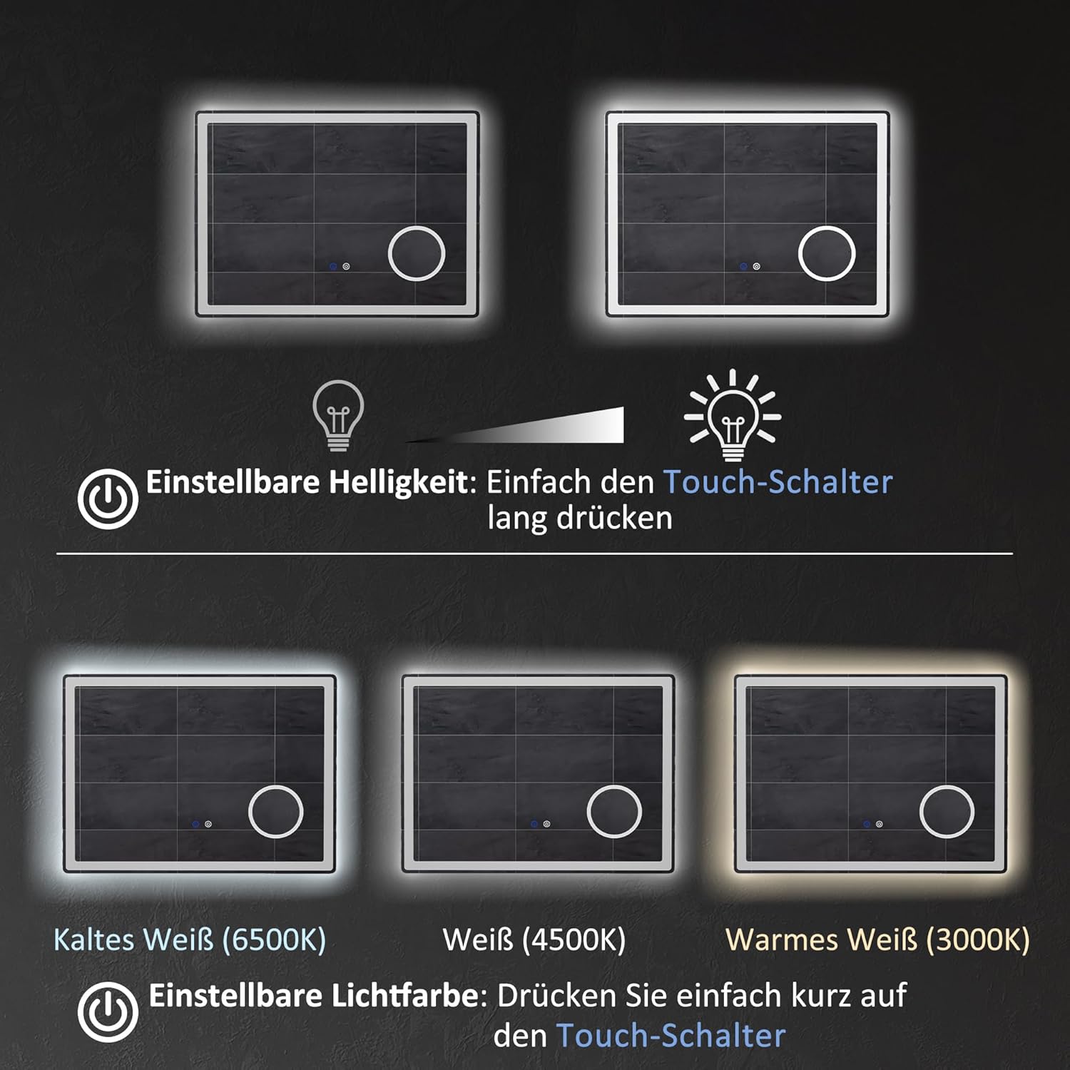 LED Badkamerspiegel – Spiegel – Wandspiegel – Vergrotende Spiegel – Make-up Spiegel – 80x60 cm – 3x Vergroting – Anti-Condens Met 3 Lichtkleuren - QUORE