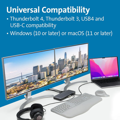 Kensington AD2010T4 Thunderbolt 4 Docking Station, Dual Monitor 8K/4K, Micro SD Kaartlezer, 96W Power Delivery, 2 x HDMI, Ethernet, USB-C 3.2 & 4 x USB-A-Poorten (K34111EU)