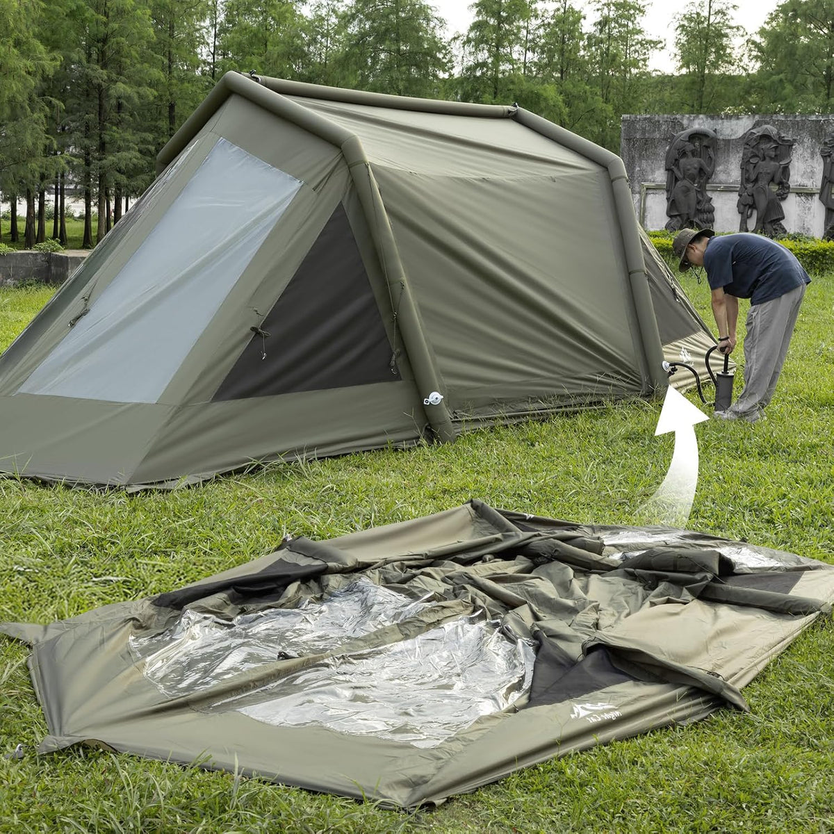 Night Cat Tunneltent Opblaasbaar Families: Camping 6 8 Personen Waterdicht Groot met Wintervast Glamping 2 Cabines Quick Outdoor XXL Auto Licht
