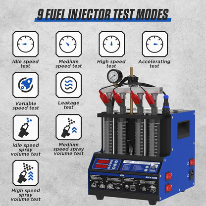 Ultrasone Brandstofinjector Reiniger – Injector Tester – Injector Cleaner – Brandstofinjector Tester – Injector Cleaner 4 Cilinder – 40°C Verwarmingsfunctie – 9 Testmodi