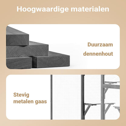 Wiltec buitenverblijf voor katten 116 x 82 x 175,7 cm, kattenvolière van hout met PVC-coating, kattenhuis met 5 niveaus, kattenverblijf voor tuin, balkon, kattenhut voor katten en dieren