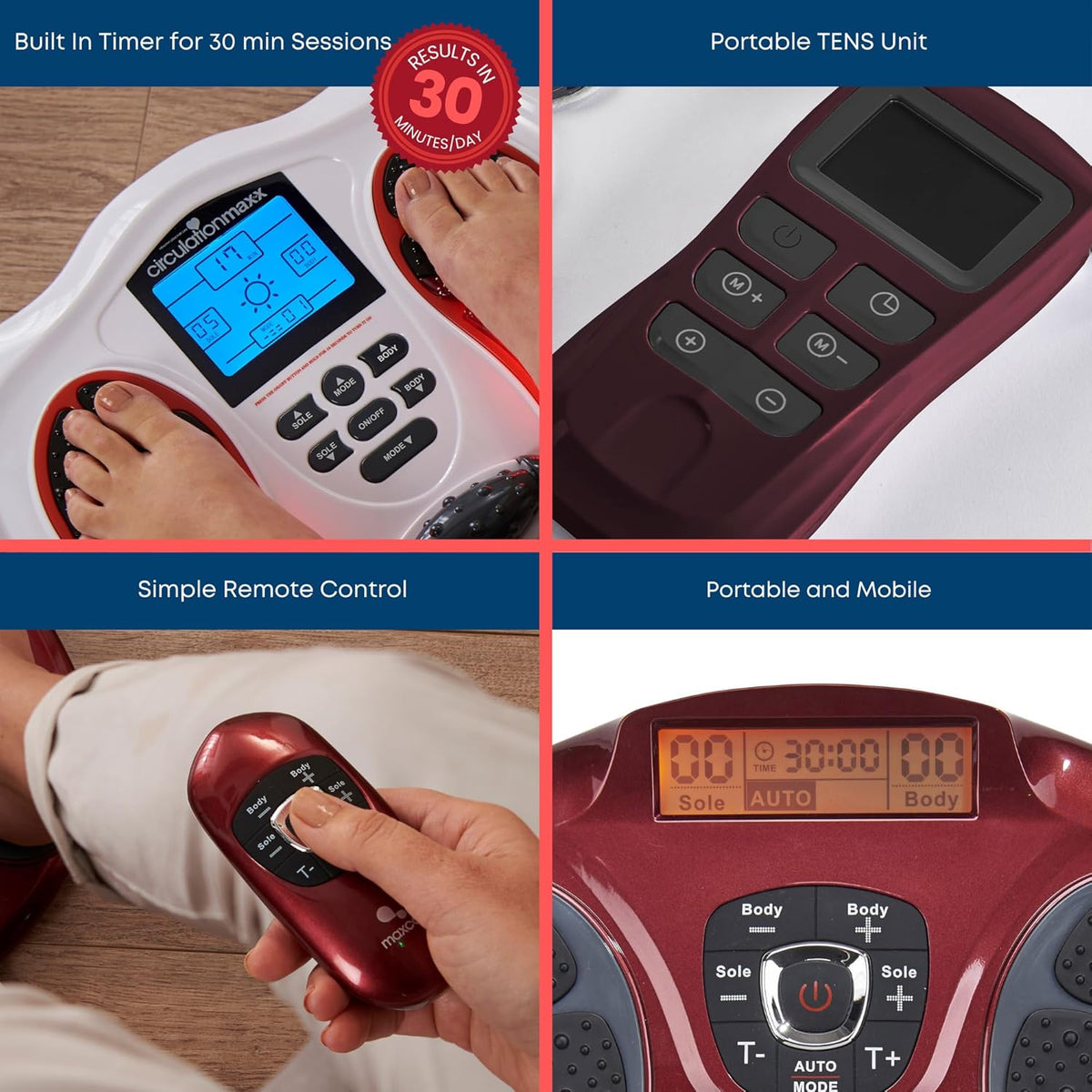 Voet- en beenstimulator – Reflexologie voetmassager – Voetmassageapparaat – Voetzoolstimulator – Beenmassager – Rood – EMS-technologie – Werkt op adapter of batterijen