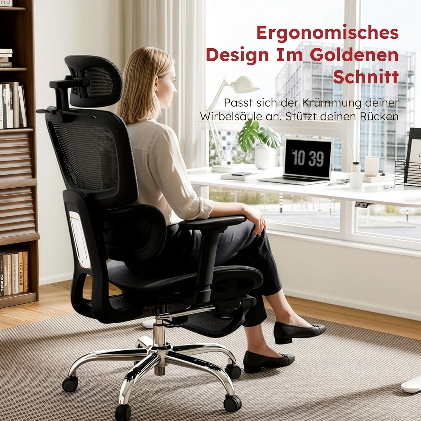 Bureaustoel – Ergonomische Stoel – Office Chair – Gamingstoel – Computerstoel – Volledig Mesh Design – Verstelbare Rugleuning & Voetsteun