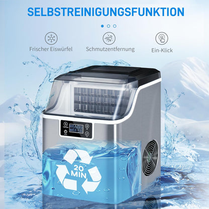 IJsblokjesmachine – IJsblokjesmaker – IJsbereider – Ijsmachine – IJsproducent – Tot 20 kg ijs per 24 uur – RVS behuizing met LCD-display