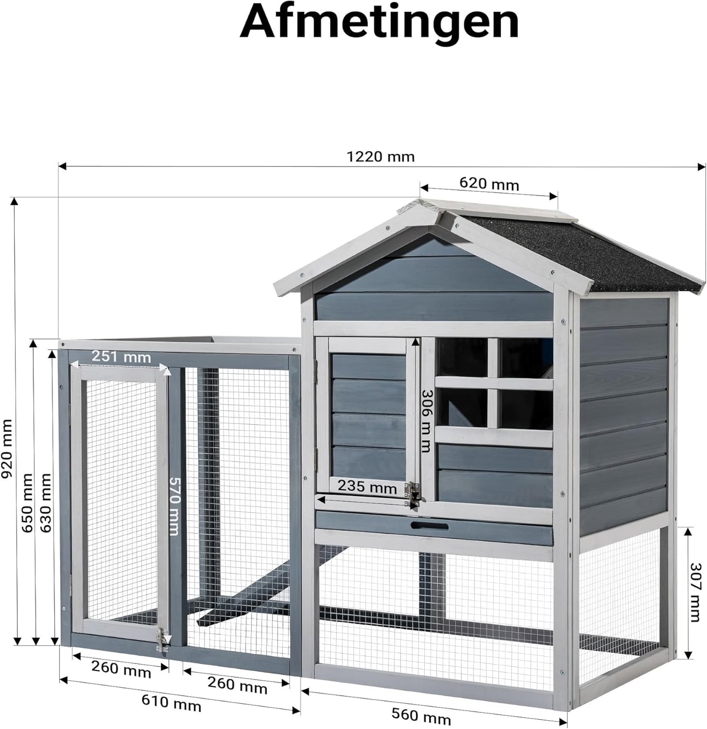Rabbit Hutch with Free Walking Space - Grey - Raised Shelter - Made of Spruce Rabbit Cage - QUORE